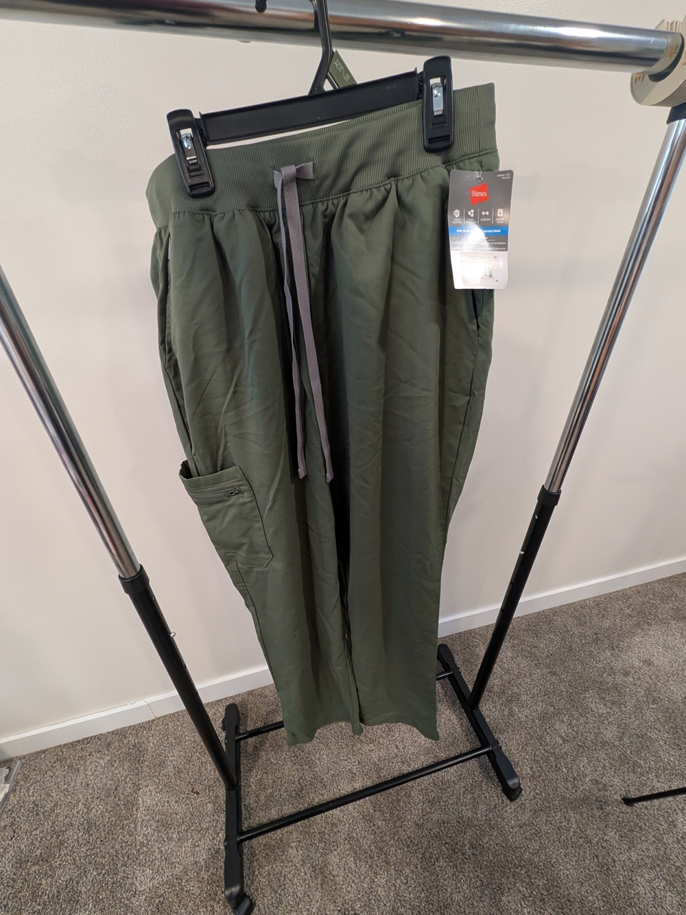 Hanes Olive Green Straight-Leg Drawstring Pants